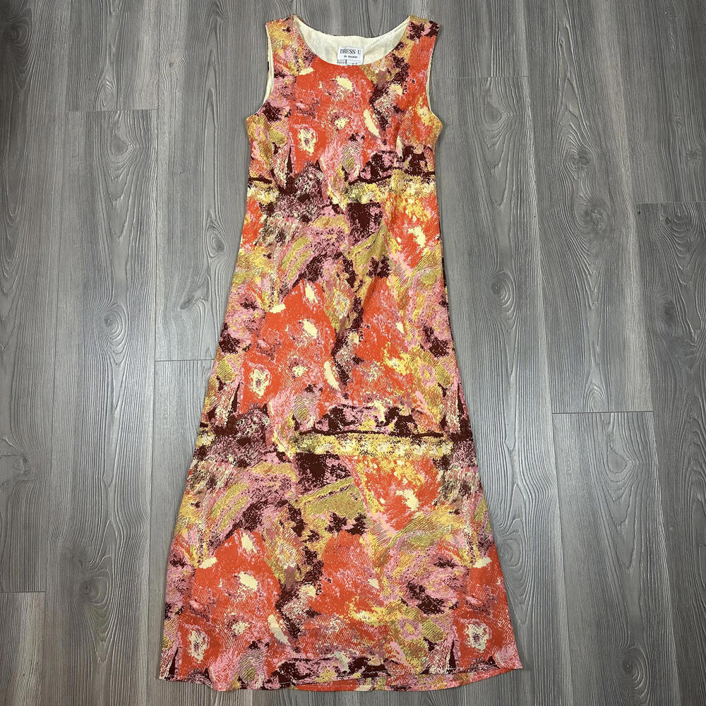 Vintage Dress U by Sharon Women's Colorful Orange Pink Maxi Dress‎